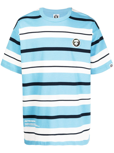 Aape By A Bathing Ape Logo-patch Striped T-shirt In Blau