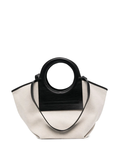Hereu Womans Cala Cotton Canvas And Leather Handbag In Neutrals