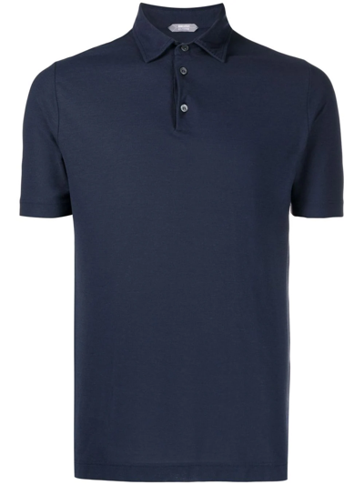 Zanone Short-sleeved Cotton Polo Shirt In Blue