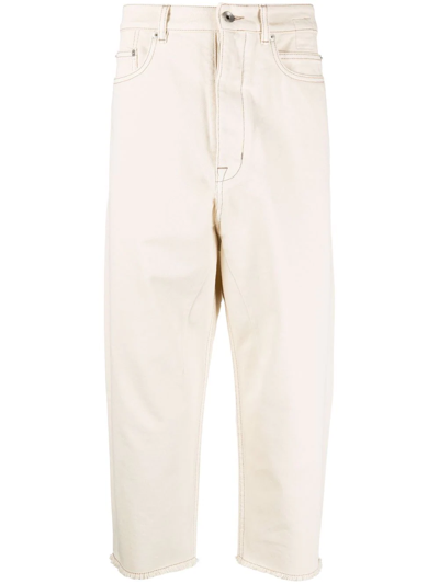 Rick Owens Drkshdw Frayed Edge White Cropped Jeans