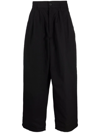 Yohji Yamamoto Tailored Cropped Trousers Elastic Waistband In Black