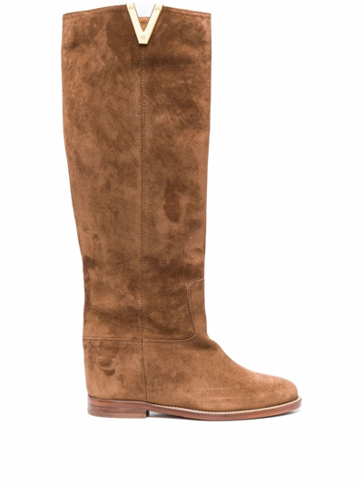 Via Roma 15 Knee-length Suede Boots In Brown