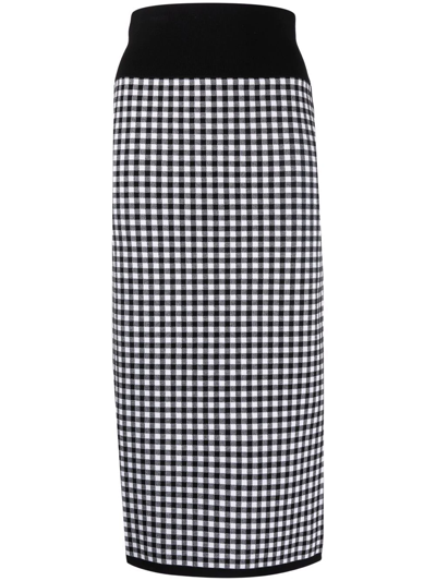 Michael Kors Gingham Knit Pencil Skirt In Blackwhite