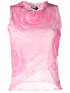 Blumarine Layered Tank Top With All-over Roses Print In Rosa