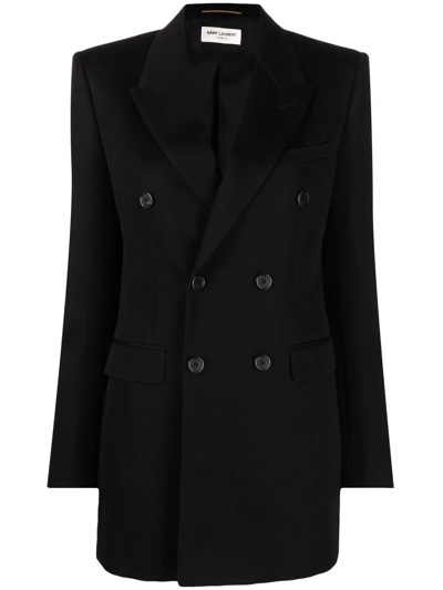 Saint Laurent Double-breasted Wool Blazer In Noir