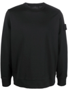 Stone Island Ribbed Detail Crew Neck Sweatshirt With Iconic Badge In Black