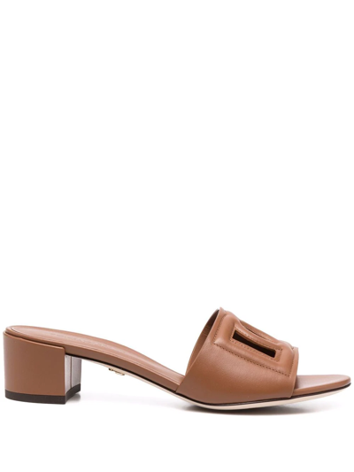 Dolce & Gabbana Logo-patch Open-toe Sandals In Brown
