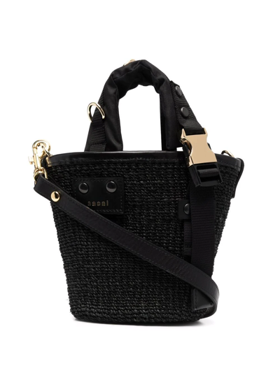 Sacai Micro Marche Woven Bucket Bag In Schwarz