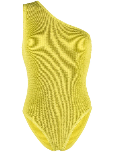Bottega Veneta One-shoulder Swimsuit In Crinkled Effect Nylon In Green