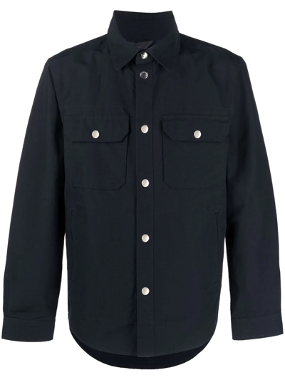 Woolrich Blend Multi-pocket Cotton Shirt In Blue
