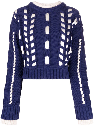 Ports 1961 Woven Cotton-cashmere Cropped Jumper In Blue