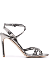 Del Carlo Metallic 100mm Snakeskin-effect Sandals In Silber