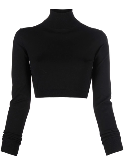 Michael Kors Roll-neck Cropped Jumper In Schwarz