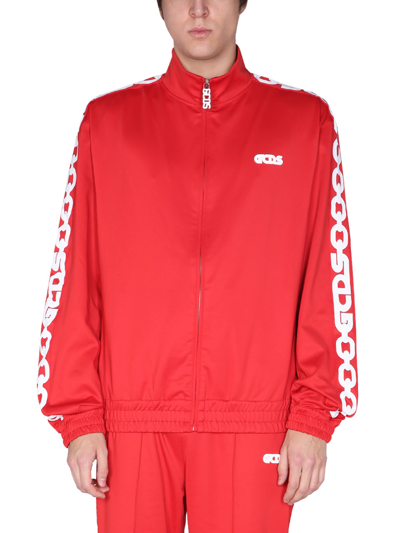 Gcds Zipper Sweatshirt With Thick Chain Band With Logo In Red