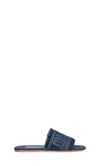 Miu Miu Frayed Denim Logo Flat Sandals