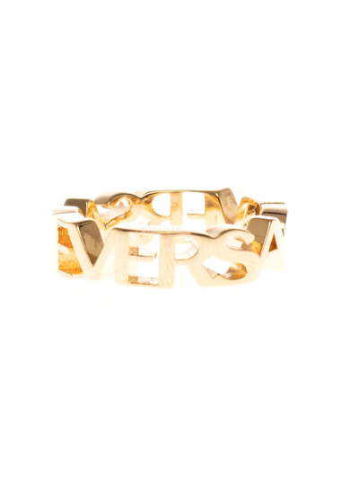 Versace Gold Colored Metal Logo Ring In Metallic