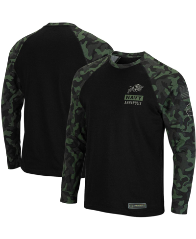 Colosseum Men's Black Navy Midshipmen Oht Military-inspired Appreciation Camo Raglan Long Sleeve T-shirt
