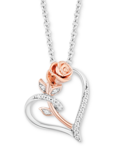 Enchanted Disney Fine Jewelry Diamond Belle Rose Heart Pendant Necklace (1/10 Ct. T.w.) In Sterling Silver & 14k Rose Gold, 16" + In Sterling Silver  Rose Gold