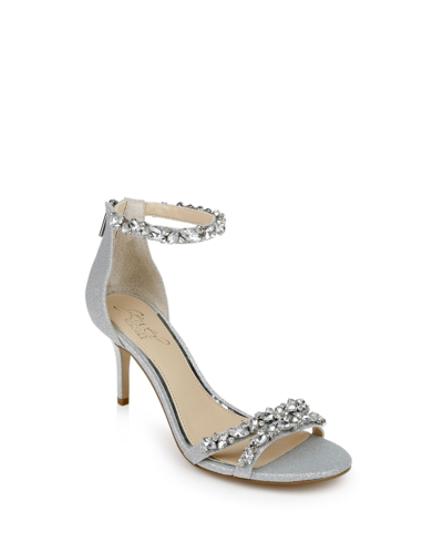 Jewel Badgley Mischka Caroline Embellished Ankle-strap Evening Sandals In Silver-tone Glitter