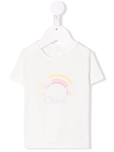 Chloé Babies' Kids White T-shirt With Rainbow Print And Chloe Logo