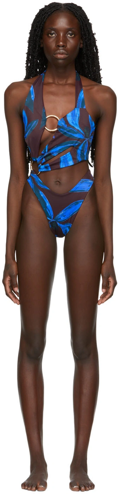 Louisa Ballou Sex Wax Ring-embellished Recycled-fibre Swimsuit In Blue Orchid