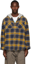 R13 BLUE & YELLOW FLANNEL HOODED SHIRT