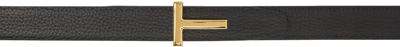 Tom Ford Reversible T-logo Leather Belt In Black