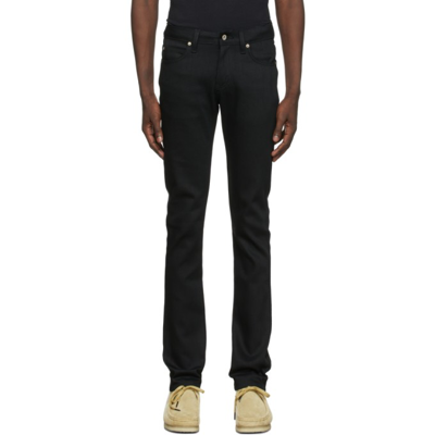 Naked And Famous Black Slubbed Skinny Guy Jeans In Black Power Stretch
