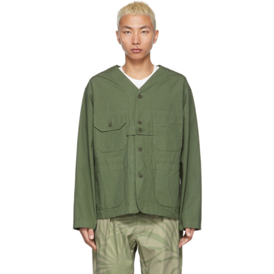 Engineered Garments Green Ripstop Cardigan Jacket In Olive Cotton Ripstop