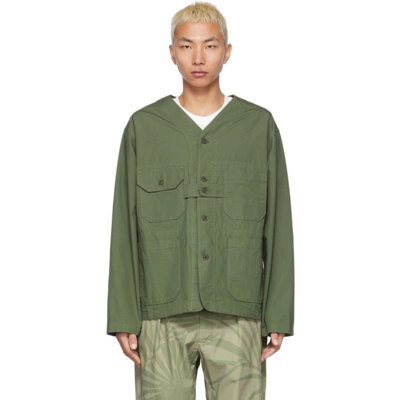 Engineered Garments Green Ripstop Cardigan Jacket In Olive Cotton