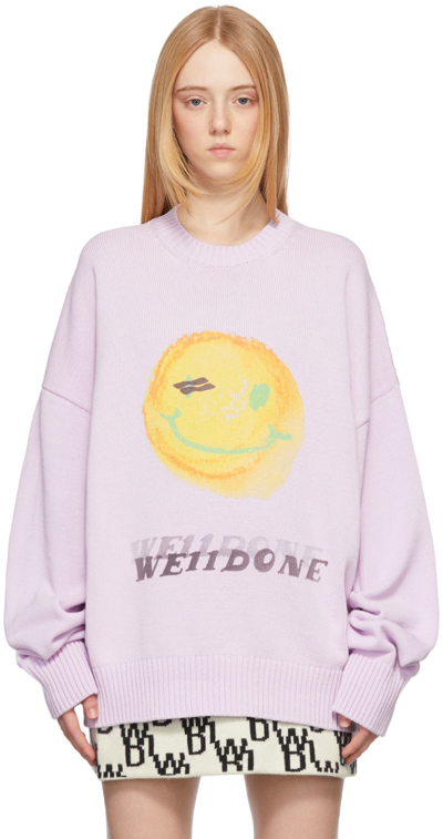 We11 Done Purple Knit Smiley Sweater In Pink