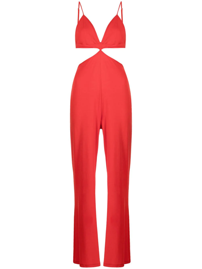 Fleur Du Mal Luxe Matte Cut-out Jumpsuit In Red
