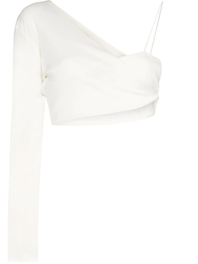 Aleksandre Akhalkatsishvili One-sleeve Jersey Crop Top In White