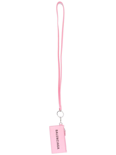 Balenciaga Logo-print Leather Cardholder In Pink