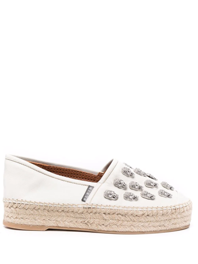 Philipp Plein Crystal-embellished Leather Espadrilles In Weiss