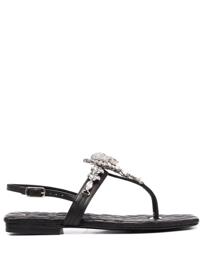 Philipp Plein Crystal-embellished Leather Sandals In Black