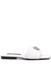 Philipp Plein Skull-embellished Quilted Leather Slides In Weiss