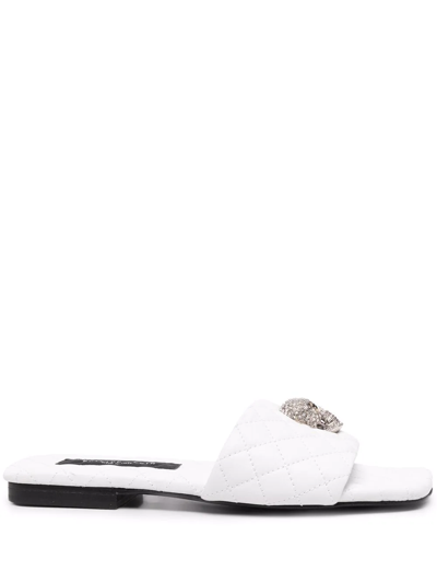 Philipp Plein Crystal-skull Flat Sandals In Weiss