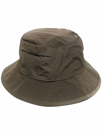 C.p. Company Embroidered-logo Bucket Hat In Green