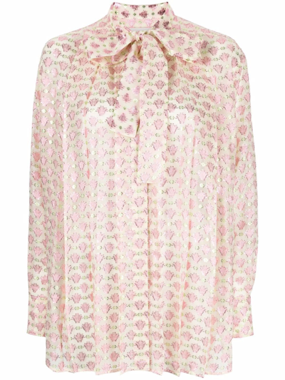 Golden Goose Pussy-bow Collar Jacquard Blouse In Multi