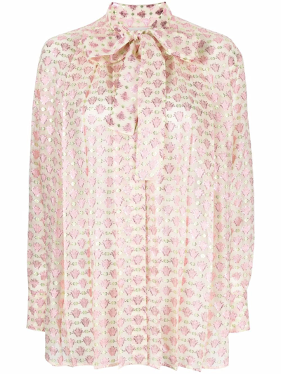 Golden Goose Pussy-bow Collar Jacquard Blouse In Nude