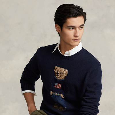 Ralph Lauren Polo Bear Cotton-linen Sweater In Navy