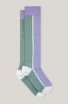 Ganni Colourblock Knee Socks In Green Bay