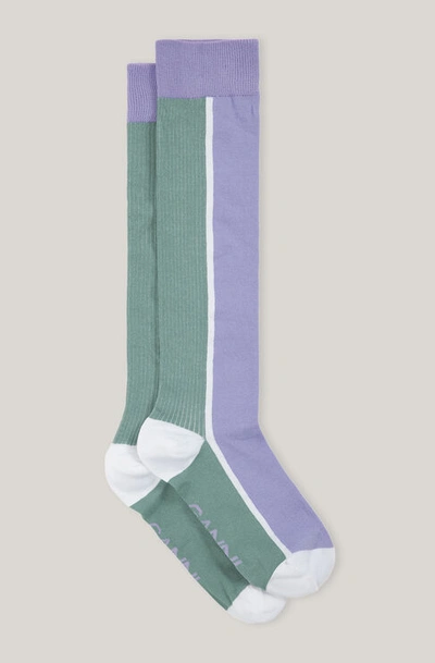 Ganni Colourblock Knee Socks In Green Bay