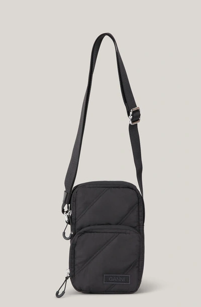 Ganni Quilted Crossbody Bag In Black