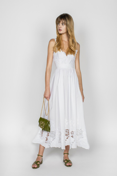 Elie Saab Embroidered Midi Dress In White
