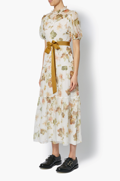 Erdem Elmer Ottoline Chine Floral Print Satin Dress In Ivory Olive