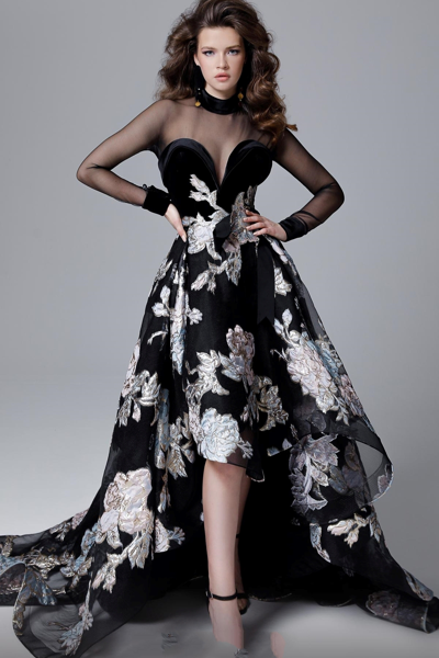 Fouad Sarkis High- Low Floral Gown