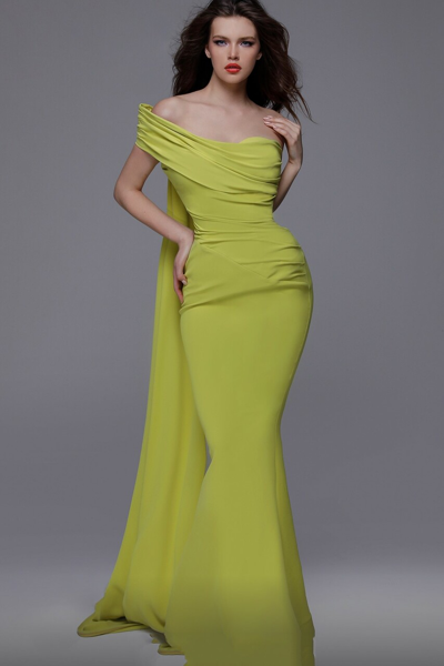 cartoon characters that wear green dresses Long Formal Mermaid Floral Ruffle Prom Dress MNM Couture F02908 main image 1