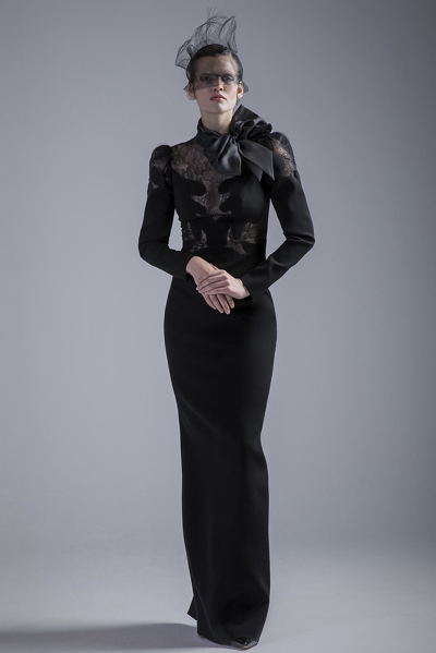 Gatti Nolli By Marwan Black Long Sleeve & Lace Gown